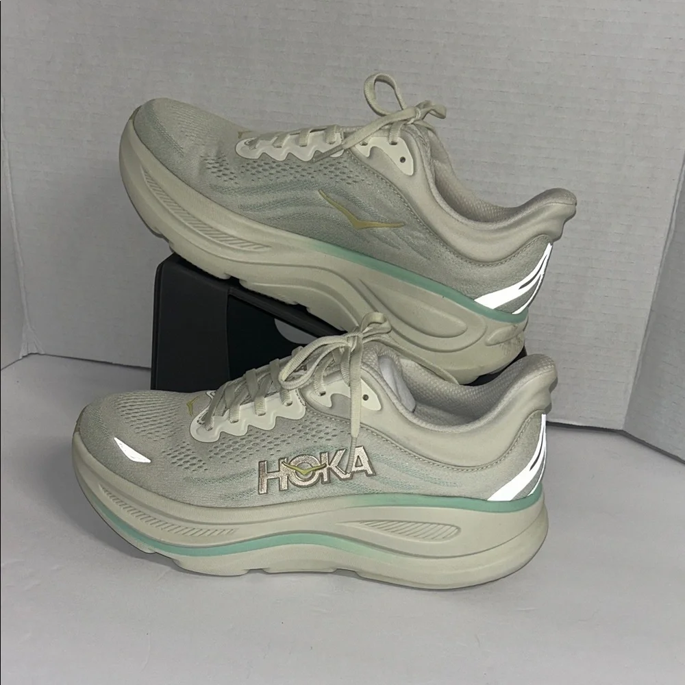 Hoka Off-White and Light Green Athletic Shoes